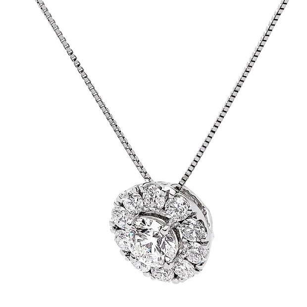 14K White Gold Round Halo-Style Lab Grown Diamond Pendant