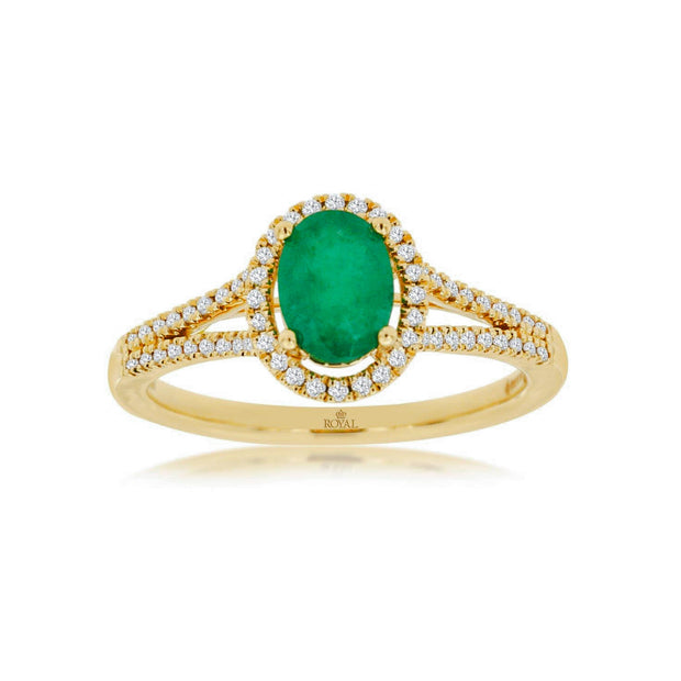 14K Yellow Gold 0.75ct Oval Emerald Gemstone Ring with Accent Diamonds & Split Shank. Bichsel Jewelry in Sedalia, MO. Shop rings online or in-store today! Free ring sizing.