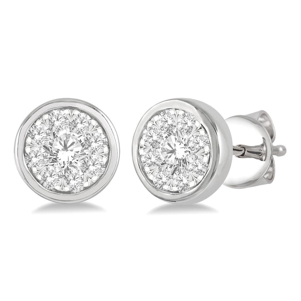 14K White Gold Lovebright Round Bezel-Set Diamond Stud Earrings