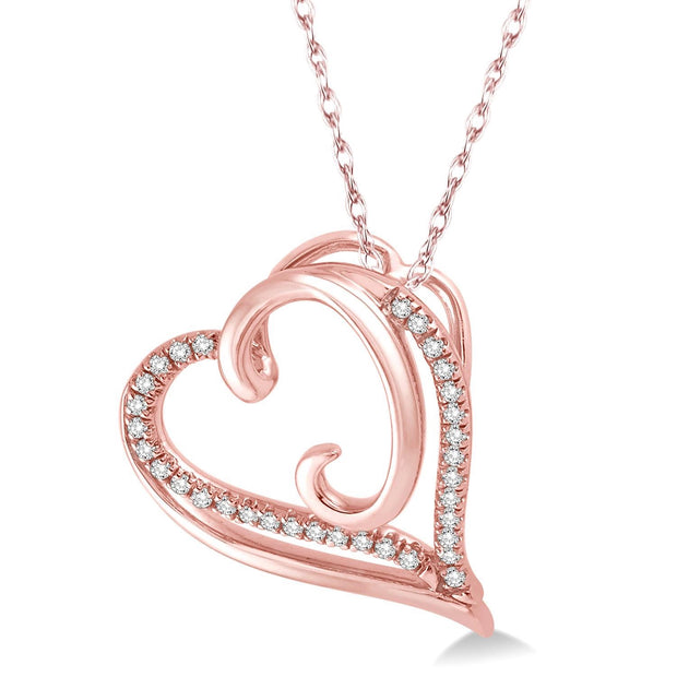 10K Rose Gold Double Heart Diamond Pendant