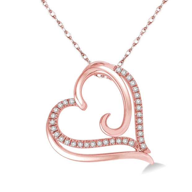 10K Rose Gold Double Heart Diamond Pendant