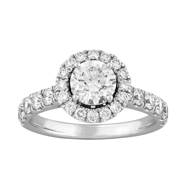 14K White Gold Round Lab Grown Diamond Engagement Ring with Halo