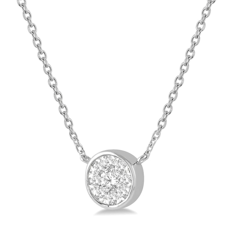 14K White Gold Round Bezel-Set Diamond Necklace
