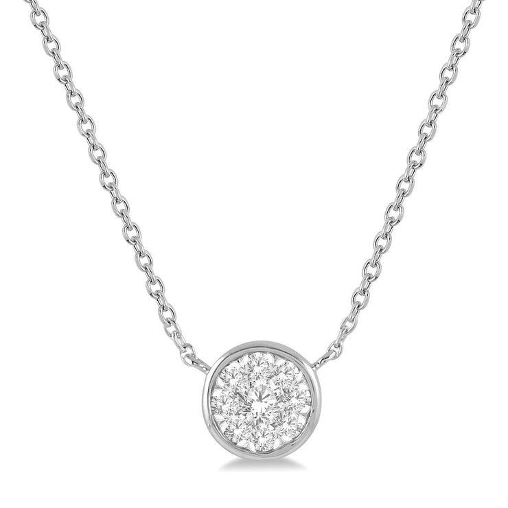 14K White Gold Round Bezel-Set Diamond Necklace