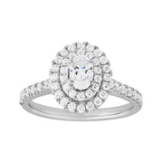 14K White Gold Oval Lab Grown Diamond Engagement Ring with Double Halo & Accent Diamonds