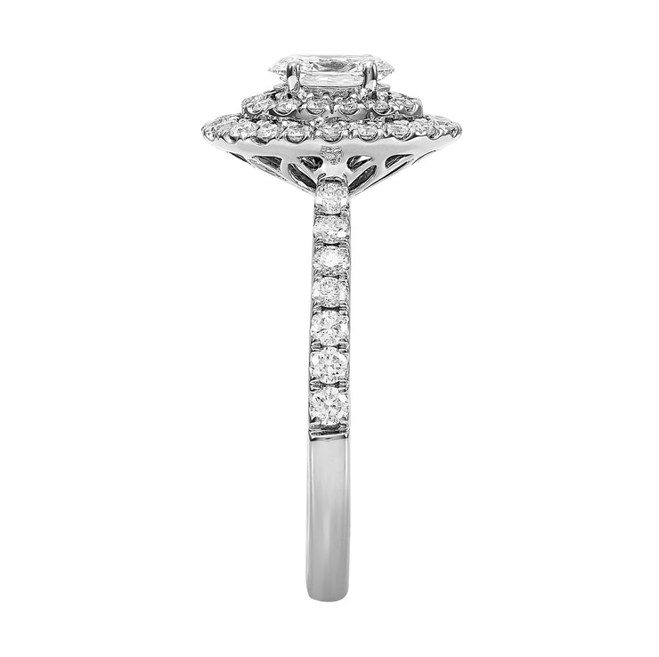 14K White Gold Oval Lab Grown Diamond Engagement Ring with Double Halo & Accent Diamonds