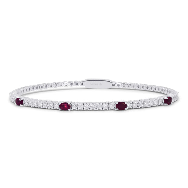 14K White Gold Ruby & Diamond Flexible Bangle Bracelet