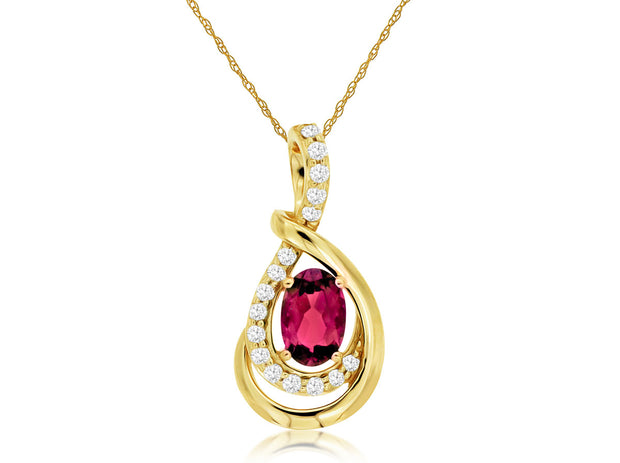 14K Yellow Gold 0.56ct Oval Ruby & Round Diamond Knot Swirl Necklace. Bichsel Jewelry in Sedalia, MO. Shop gemstone styles online or in-store today! 