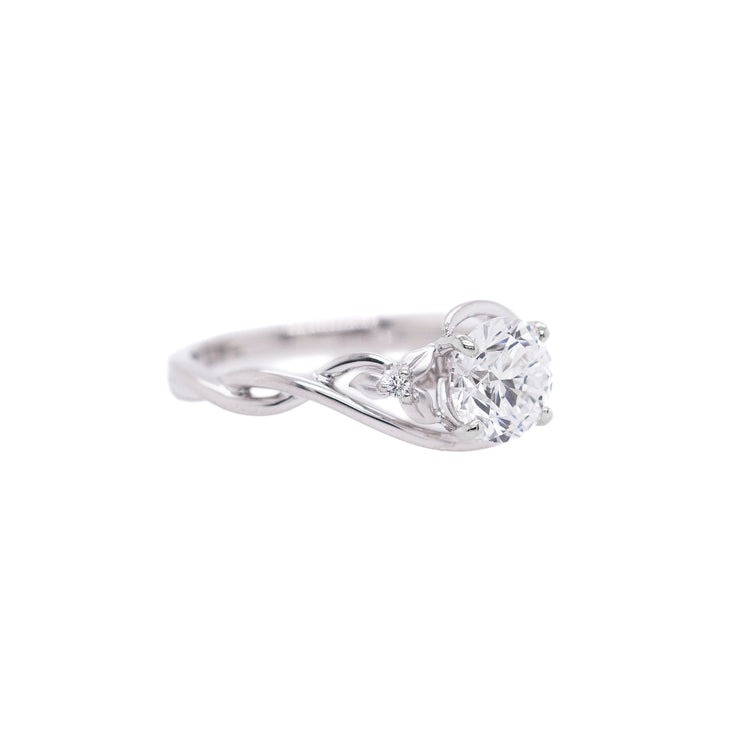 14K White Gold Lab Grown Diamond Engagement Ring with Natural Accent Diamonds & Floral Vine Detailing