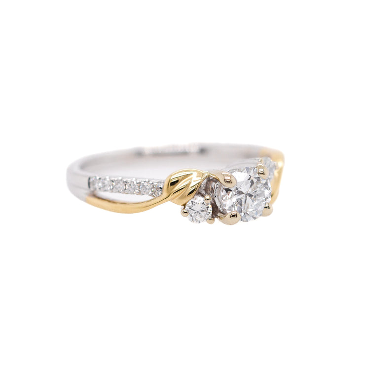 Two-Tone Lyria Leaves Round Lab Grown Diamond Engagement Ring
