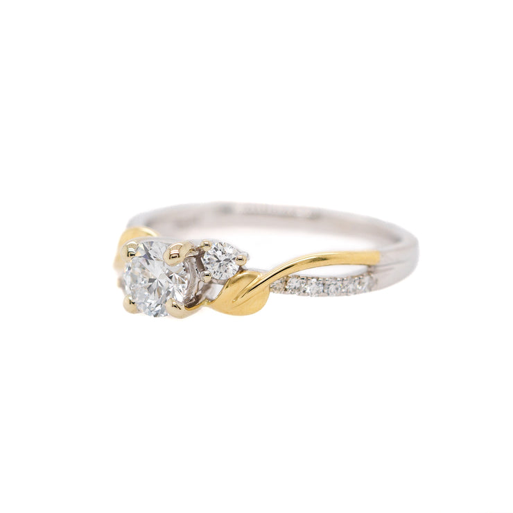 Two-Tone Lyria Leaves Round Lab Grown Diamond Engagement Ring