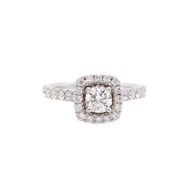 14K White Gold Round Lab Grown Diamond Engagement Ring with Square Halo