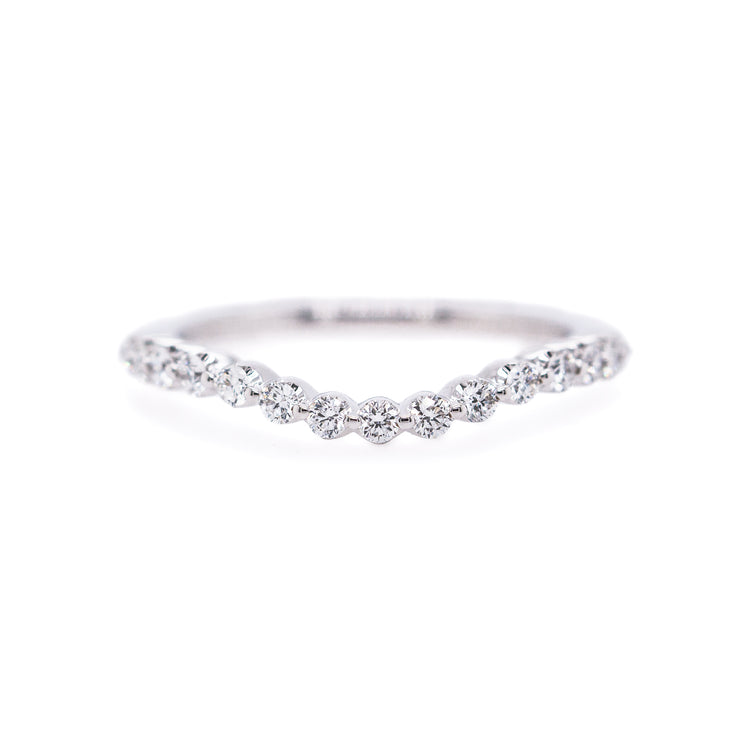 14K White Gold Round Diamond Contour Band