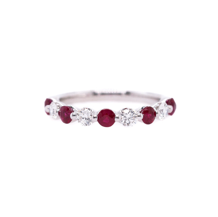 14K White Gold Ruby and Diamond Band