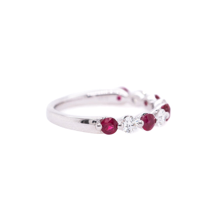14K White Gold Ruby and Diamond Band