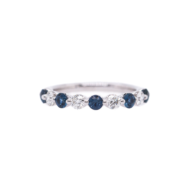 14K White Gold Alternating Blue Sapphire and Diamond Band