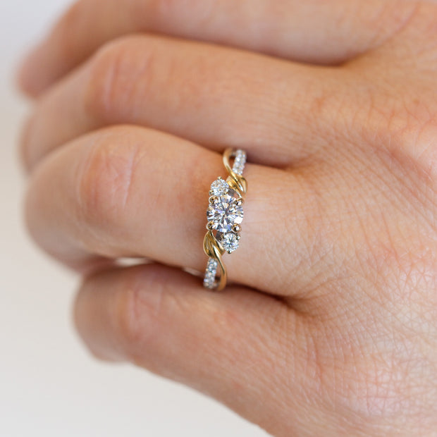 Two-Tone Lyria Leaves Round Lab Grown Diamond Engagement Ring