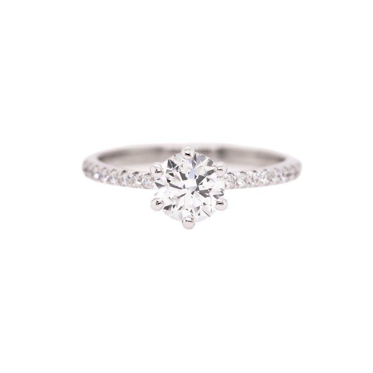 14K White Gold 6-Prong 1.00ct Round Diamond Engagement Ring with 0.22ct Accent Diamond Band. Bichsel Jewelry in Sedalia, MO. Shop ring styles online or in-store today!