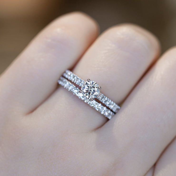 14K White Gold 0.57ct Round Diamond Engagement Ring with Matching Diamond Wedding Band and 0.82ct Accent Diamonds. Bichsel Jewelry in Sedalia, MO. Shop online or in-store today!