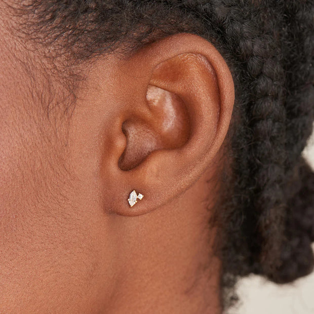 Ania Haie Gold Sparkle Emblem Stud Earrings. 14K Yellow Gold plated on 925 Sterling Silver with CZ Stones. Shop online or in-store today!