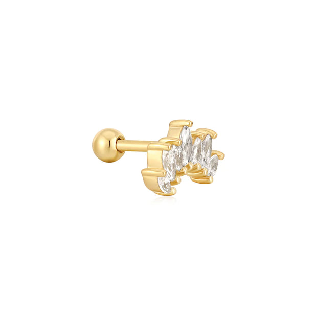 Ania Haie Gold Sparkle Marquise Climber Barbell Stud Earrings. 14K yellow gold plated on 925 sterling silver with Cubic Zirconia stones. Bichsel Jewelry in Sedalia, MO.