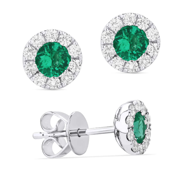 14K White Gold Round Emerald Stud Earrings with Diamond Halos. Bichsel Jewelry in Sedalia, MO. Shop gemstone earrings online or in-store today!