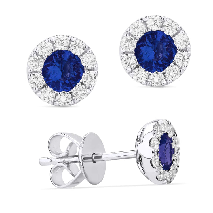 14K White Gold Round Sapphire Stud Earrings with Diamond Halos. Bichsel Jewelry in Sedalia, MO. Shop gemstone earrings online or in-store today!