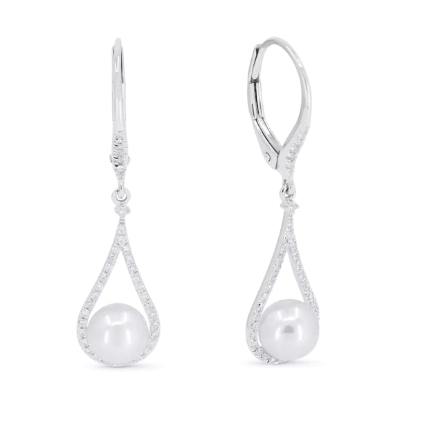 14K White Gold Pearl & Diamond Pear Shape Drop Dangle Earrings. Bichsel Jewelry in Sedalia, MO. Shop styles online or in-store today!
