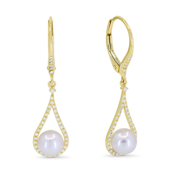 14K Yellow Gold Pearl & Diamond Pear Shape Drop Dangle Earrings. Bichsel Jewelry in Sedalia, MO. Shop styles online or in-store today!