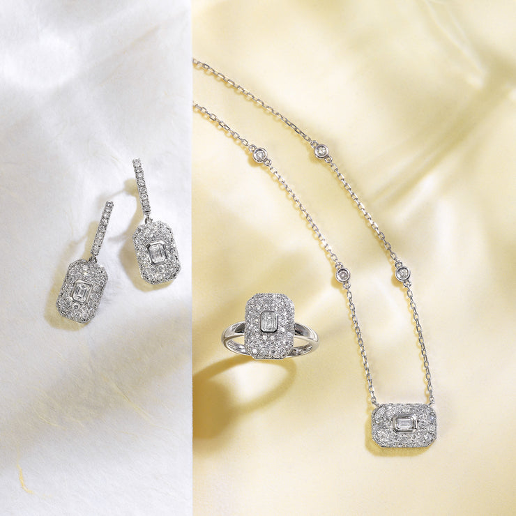 Square Shape 1.00ct Pavé Baguette Diamond Necklace with Round Diamond Station Chain. Bichsel Jewelry in Sedalia, MO. Shop styles online or in-store today!