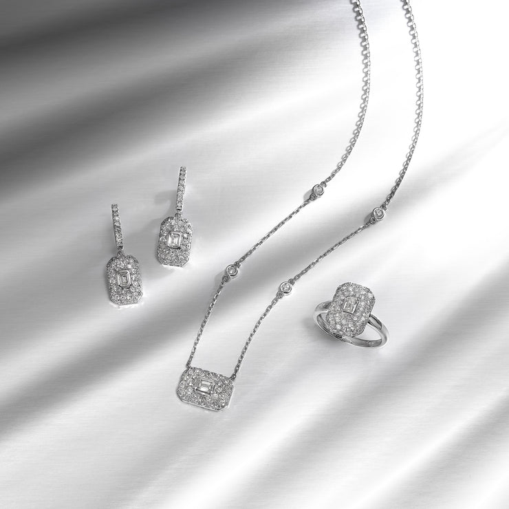 Square Shape 1.00ct Pavé Baguette Diamond Necklace with Round Diamond Station Chain. Bichsel Jewelry in Sedalia, MO. Shop styles online or in-store today!