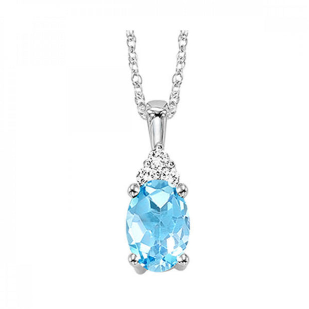 10K White Gold Oval 0.37ct Blue Topaz Necklace with Round Diamond Accents. Bichsel Jewelry in Sedalia, MO. Shop online or in-store today!