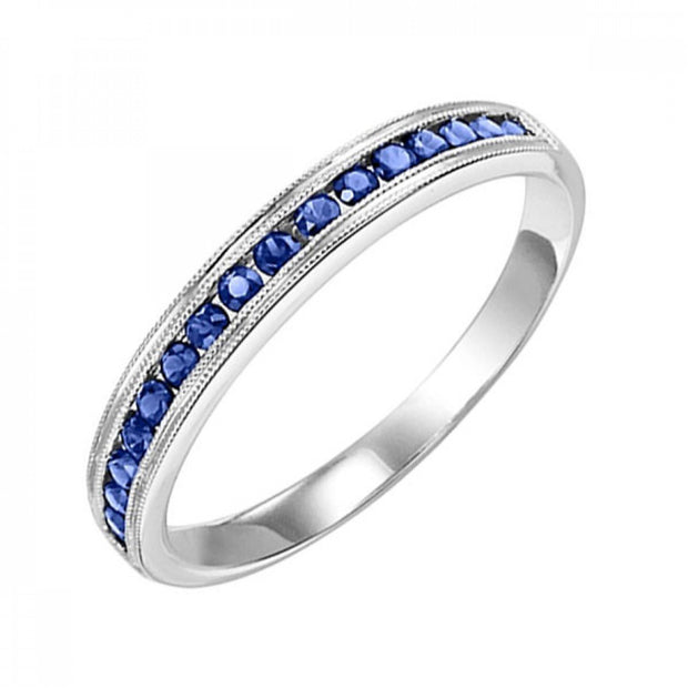 10K White Gold 0.30ct Round Sapphire Stackable Band with Milgrain Edge. Bichsel Jewelry in Sedalia, MO. Shop birthstone rings, mother's rings, and gemstone styles.