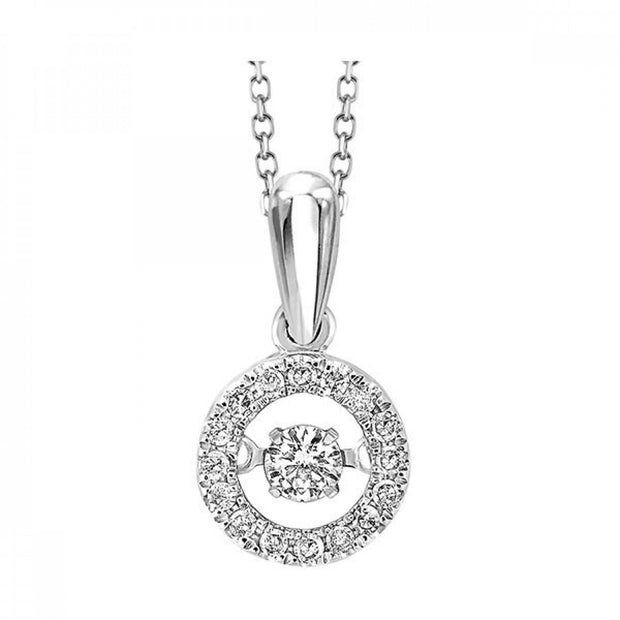 10K White Gold 'Rhythm of Love' Moving 0.20ct Round Diamond Halo Necklace. Bichsel Jewelry in Sedalia, MO. Shop diamond styles online or in-store today!