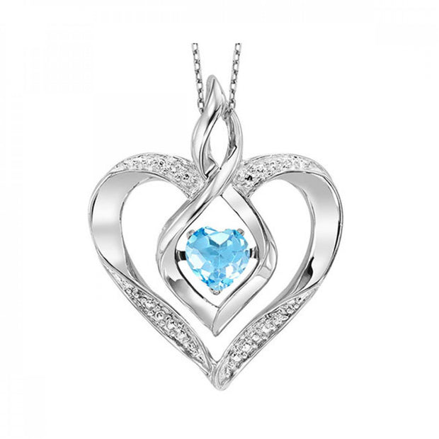 Sterling Silver 'Rhythm of Love' Heart Shape 0.25ct Created Blue Topaz Necklace with Natural Diamond Accents. Bichsel Jewelry in Sedalia, MO. Shop styles online or in-store today!