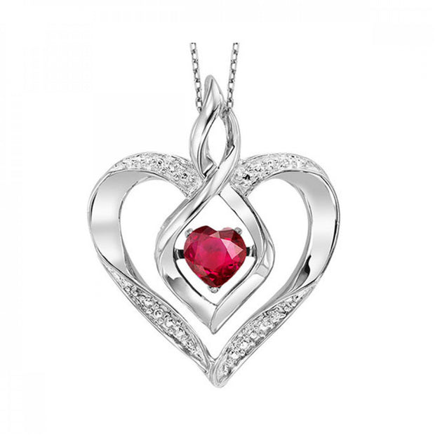 Sterling Silver 'Rhythm of Love' Heart Shape 0.25ct Created Ruby Necklace with Natural Diamond Accents. Bichsel Jewelry in Sedalia, MO. Shop styles online or in-store today!