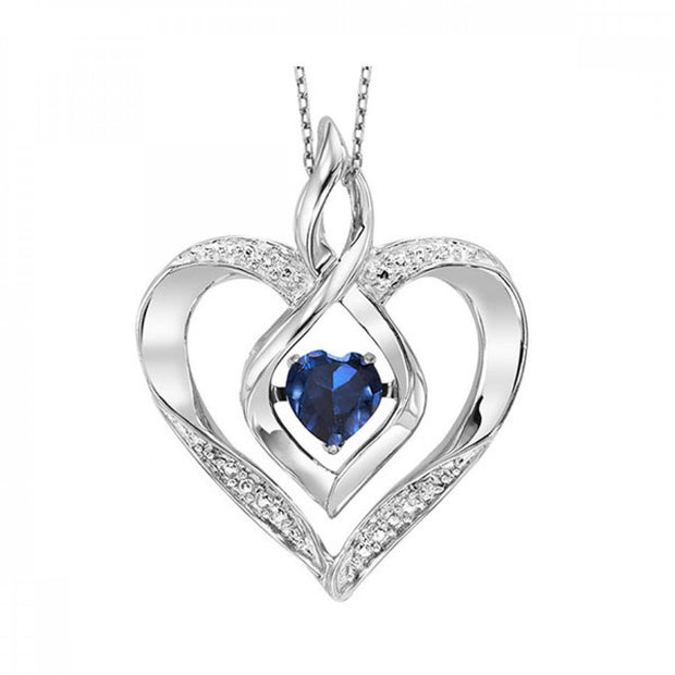 Sterling Silver 'Rhythm of Love' Heart Shape 0.25ct Created Sapphire Necklace with Natural Diamond Accents. Bichsel Jewelry in Sedalia, MO. Shop styles online or in-store today!