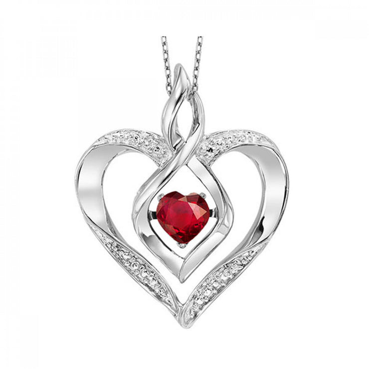 Sterling Silver 'Rhythm of Love' Heart Shape 0.25ct Created Garnet Necklace with Natural Diamond Accents. Bichsel Jewelry in Sedalia, MO. Shop styles online or in-store today!