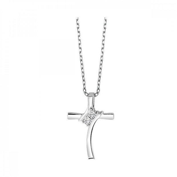 Sterling Silver Cross Necklace with Round Diamond Accents. Bichsel Jewelry in Sedalia, MO. Shop cross necklace styles online or in-store today!