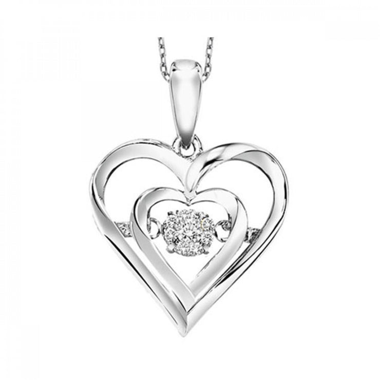 Sterling Silver 'Rhythm of Love' Double Heart Pendant with Moving Round Center Diamond Cluster. Bichsel Jewelry in Sedalia, MO. Shop necklace styles online or in-store today!