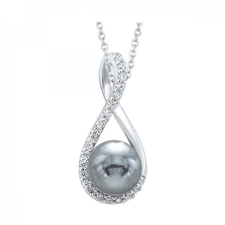 Sterling Silver Black Pearl Pendant with Cubic Zirconia stones. Bichsel Jewelry in Sedalia, MO. Shop pearl styles online or in-store today!