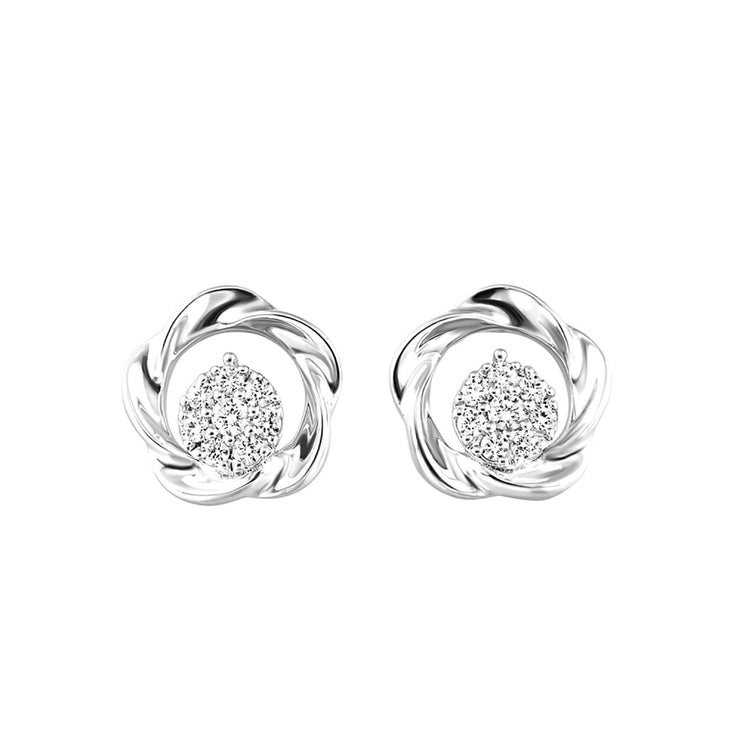 Sterling Silver Floral Twist Cluster-Style Round Diamond Diamond Stud Earrings. Bichsel Jewelry in Sedalia, MO. Shop diamond styles online or in-store today! 