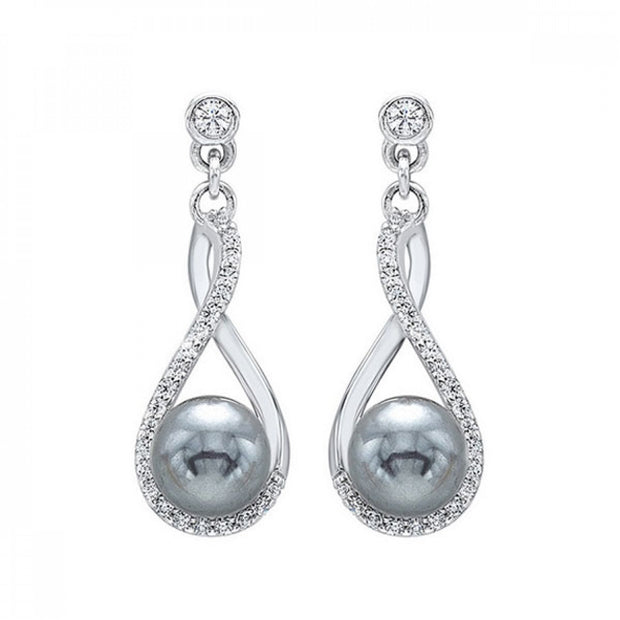 Sterling Silver Black Pearl Dangle Earrings with Cubic Zirconia Stones. Bichsel Jewelry in Sedalia, MO. Shop pearl styles online or in-store today!