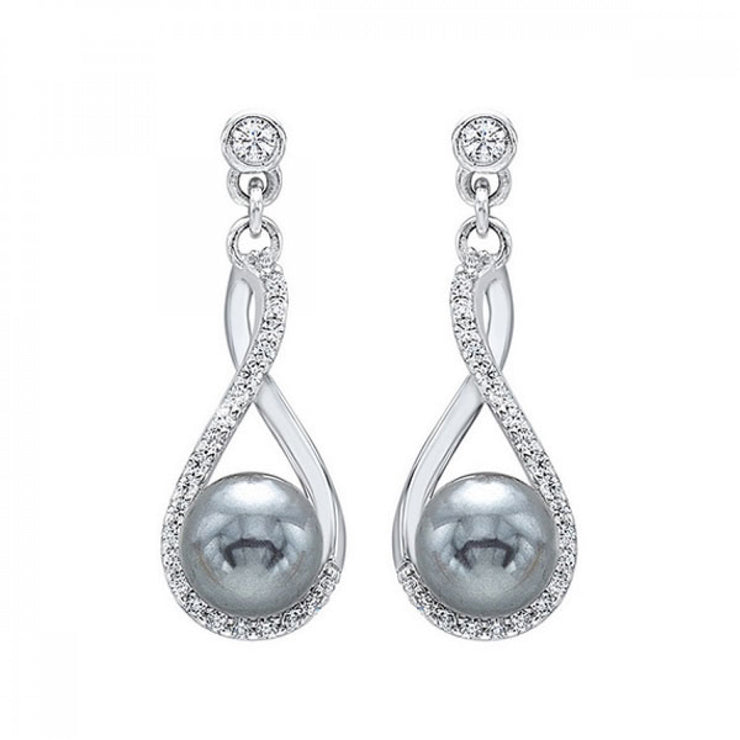 Sterling Silver Black Pearl Dangle Earrings with Cubic Zirconia Stones. Bichsel Jewelry in Sedalia, MO. Shop pearl styles online or in-store today!