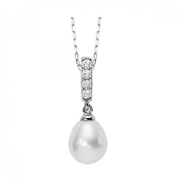 Diamond-Accented Silver Pearl Drop Dangle Pendant. Bichsel Jewelry in Sedalia, MO. Shop pearl styles online or in-store today!