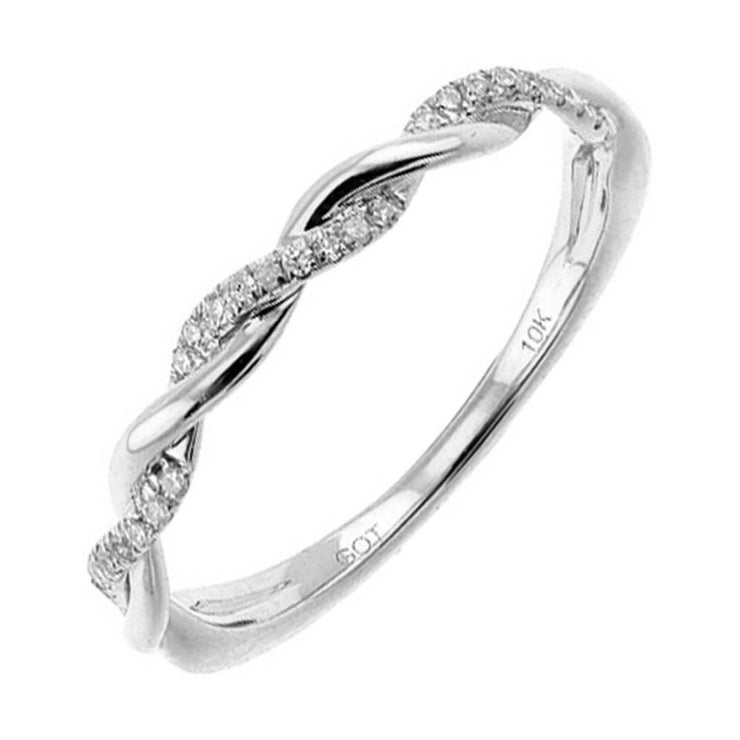 10K White Gold Stackable 0.05ct Round Diamond Twist Ring. Bichsel Jewelry in Sedalia, MO. Shop diamond rings online or in-store today!