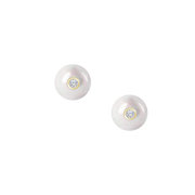 Pearl Stud Earrings with Gold Bezel-Set Accent Diamonds
