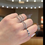 14K White Gold Alternating Blue Sapphire and Diamond Band