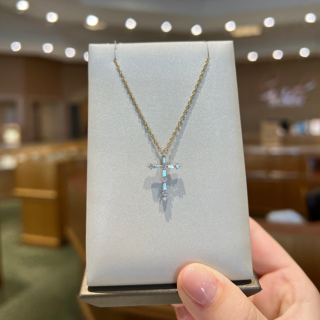 Gold Baguette Diamond Cross Pendant Bichsel Jewelry