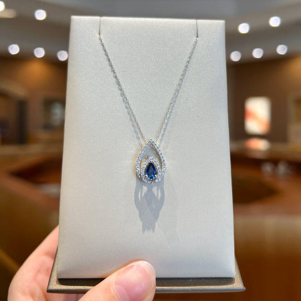 14K White Gold 0.53ct Pear Shape Blue Sapphire & Diamond Necklace. Bichsel Jewelry in Sedalia, MO. Shop online or in-store to find the perfect style!
